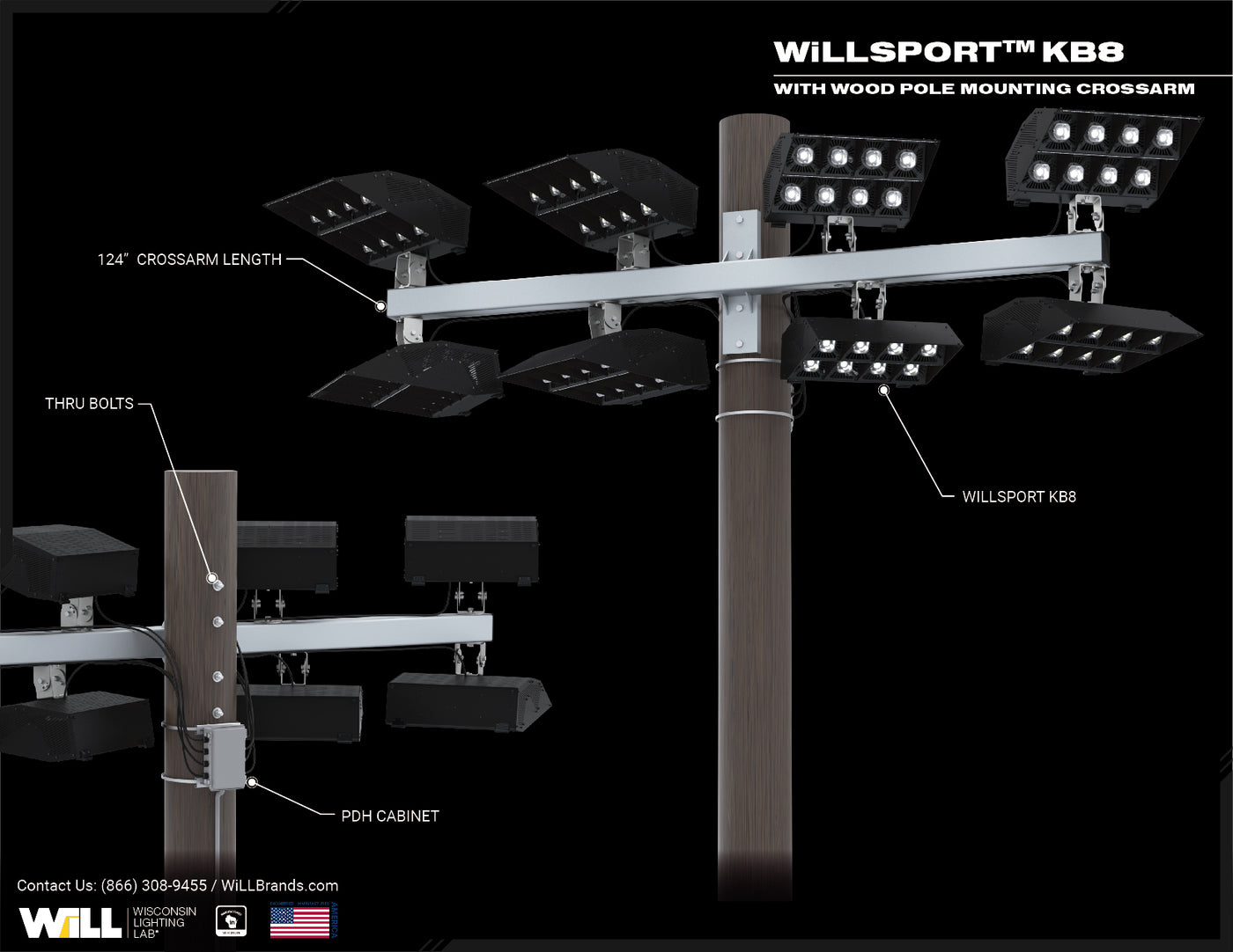 WiLLsport® KB8 With Wood Pole Mounting Crossarm