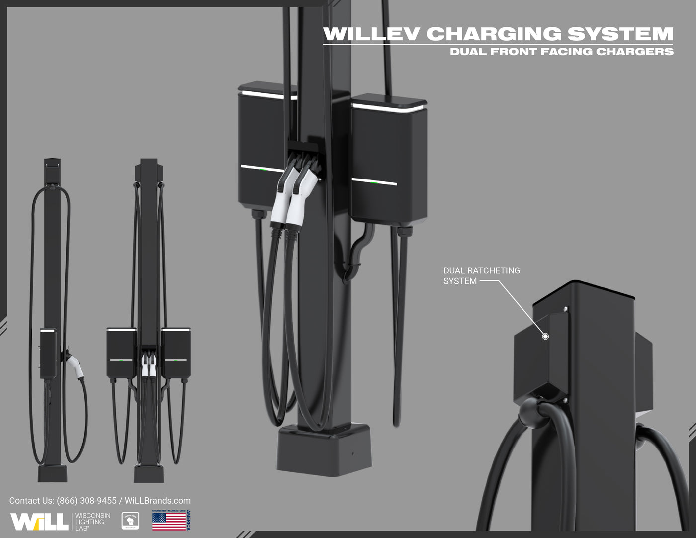WiLLev Charging Pedestal-Dual Front Facing Chargers
