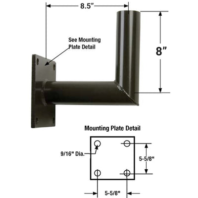 Steel Right Angle Tennon Bracket - Wall Mount - Dimensions