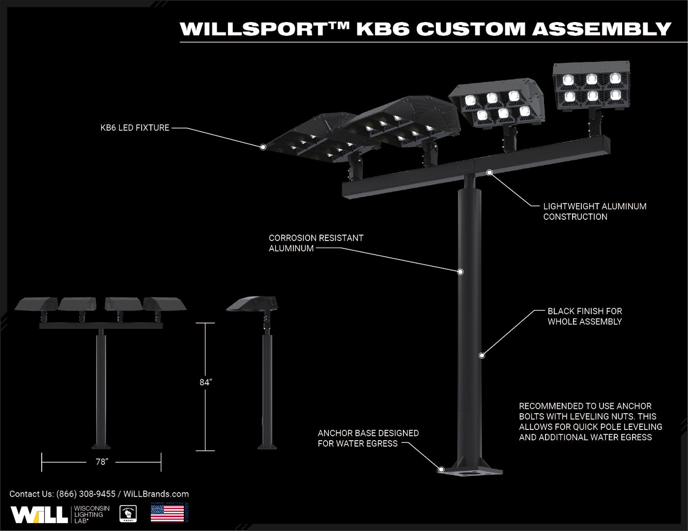 WiLLsport® KB6 Airport Lighting w/ Custom Pole