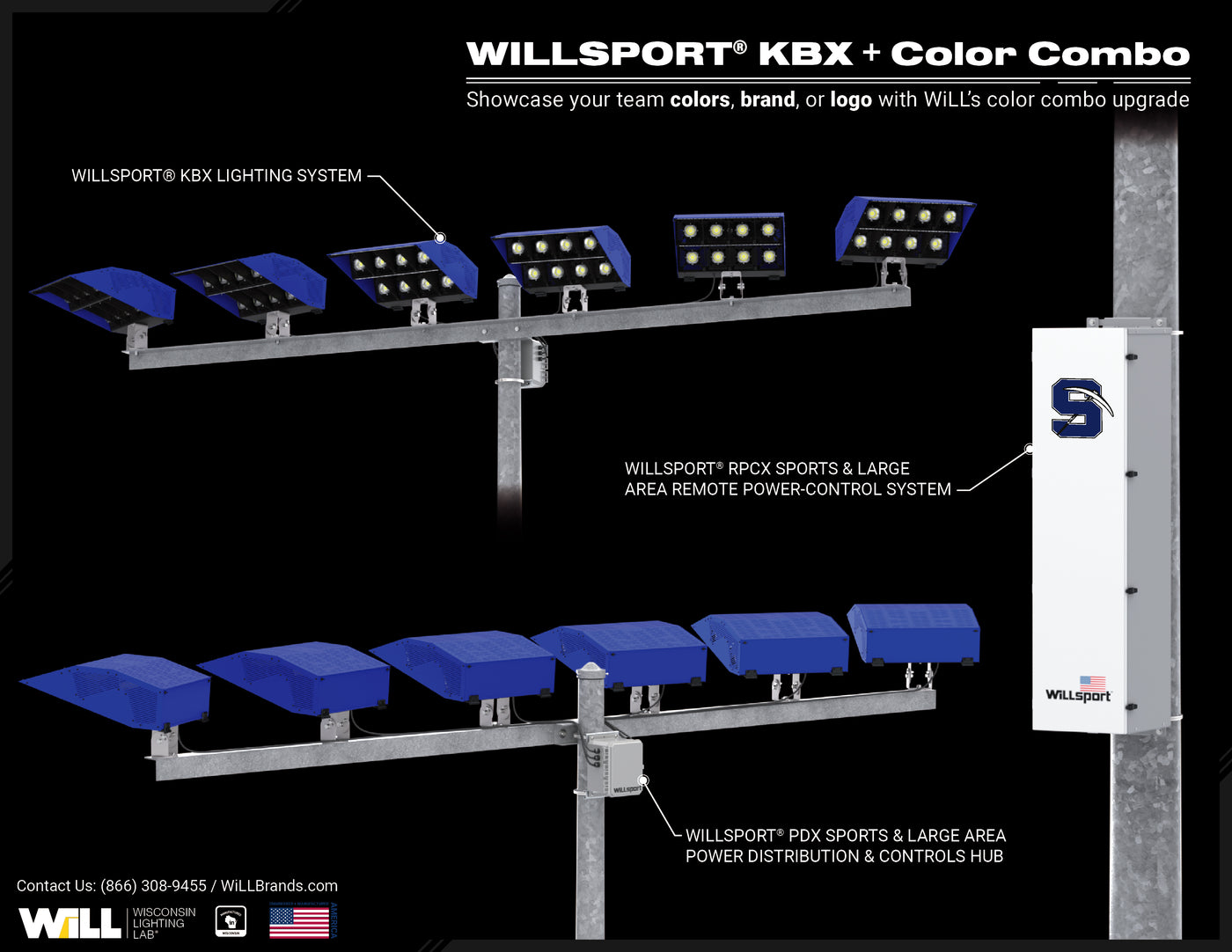 WiLLsport KBX Color Combinations w/ Remote Power: Blue + Black