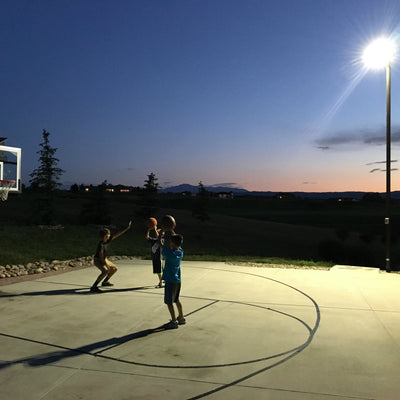 LED Shoebox + Aluminum Light Pole For Backyard Basketball Court Lighting Project