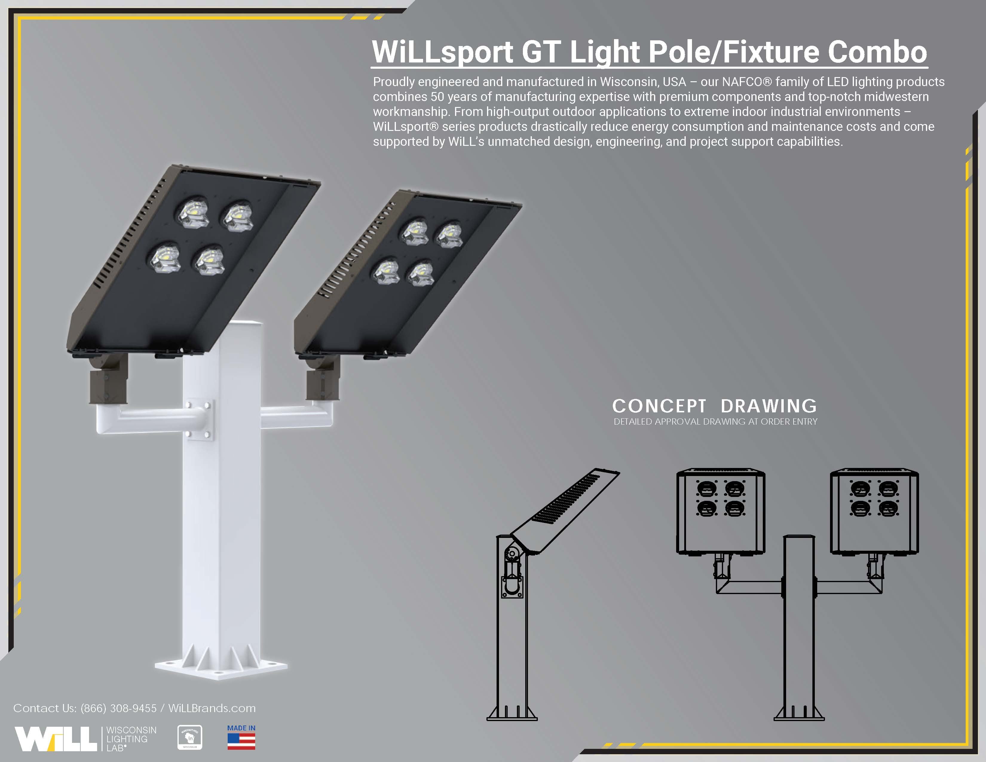 WiLLsport® GT Light Pole + Fixture Combo with Bullhorn – Wisconsin ...