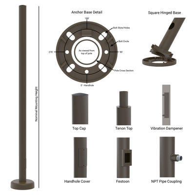 Round Straight Aluminum Hinged Base Light Pole - Features and Details
