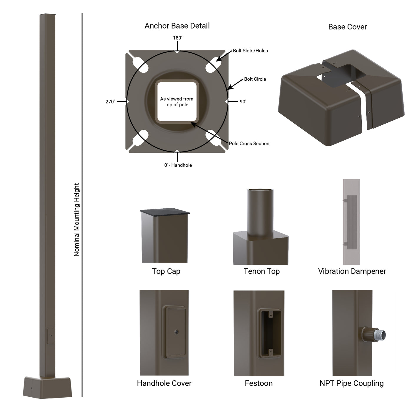 Square Straight Steel Anchor Base Light Pole - Features and Details