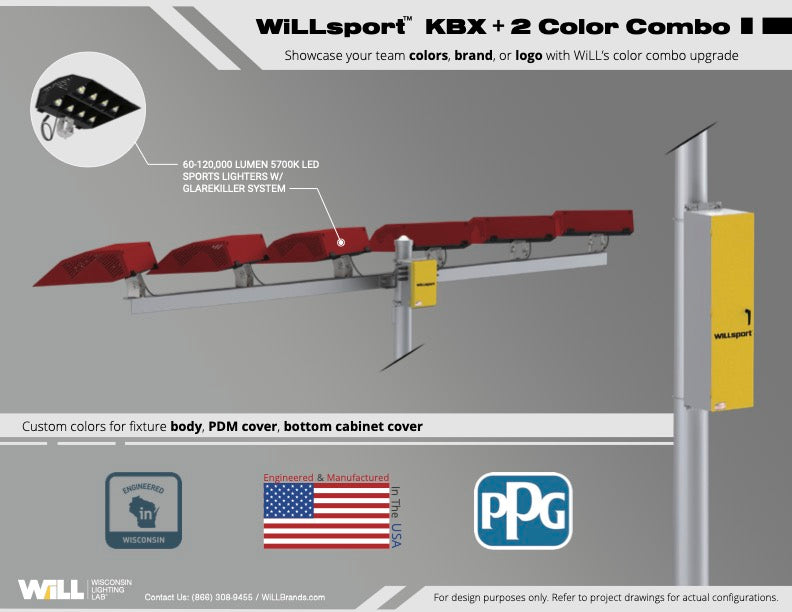 WiLLsport® KBX Color Combinations w/ Remote Power: Dark Red + Yellow