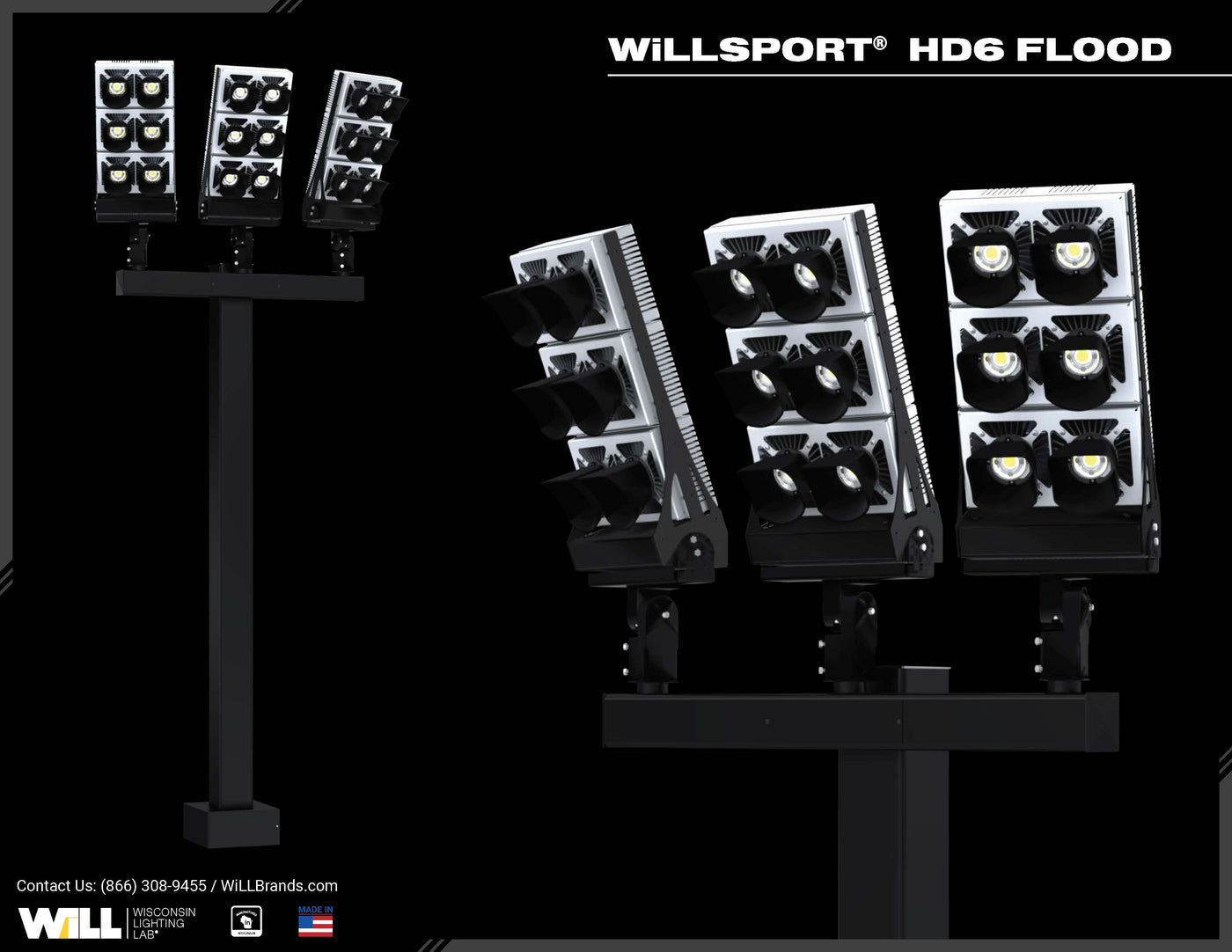 WiLLsport® HD6 Flood Lighting w/ Custom Mount + Glare Shields