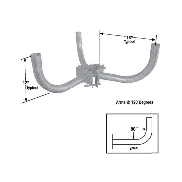 Triple Steel Bullhorn Wrap Bracket - Dimensions