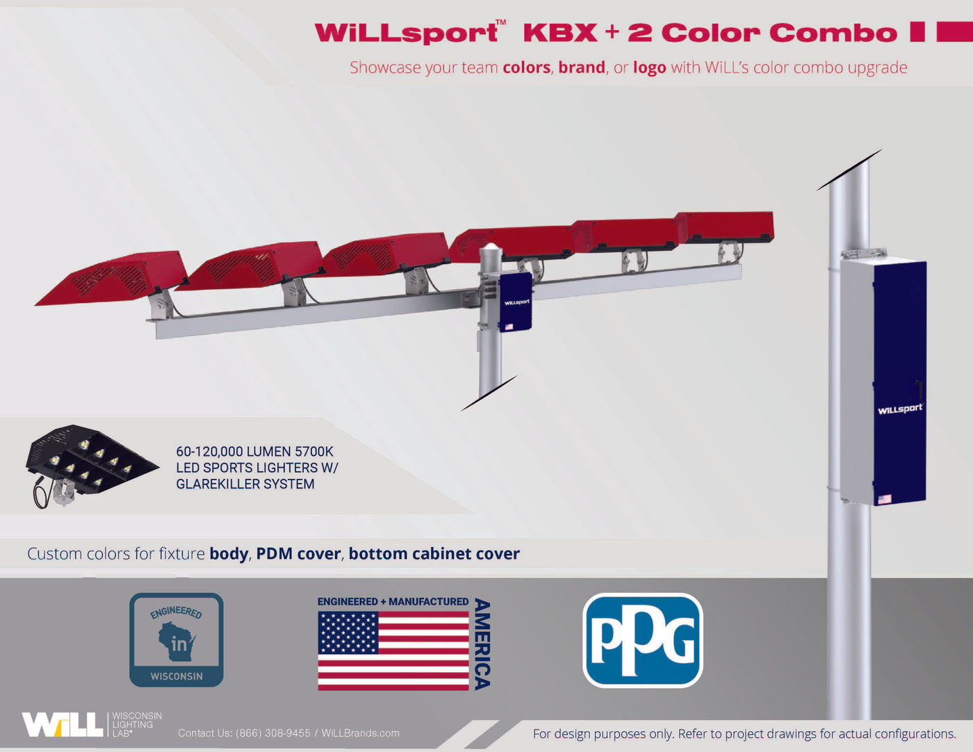 WiLLsport® KBX Lighting System feat. Red + Blue Color Scheme + Remote Power