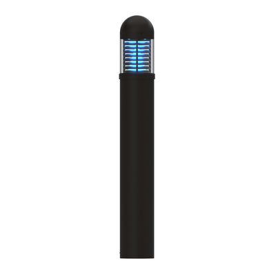 Black Round Dome Top Bollard with Louvers and Blue LED Light